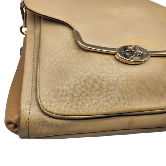 Coach Purse Handbag Leather Colorblock Tan Nude Briefcase Crossbody Flap Top - Picture 12 of 15